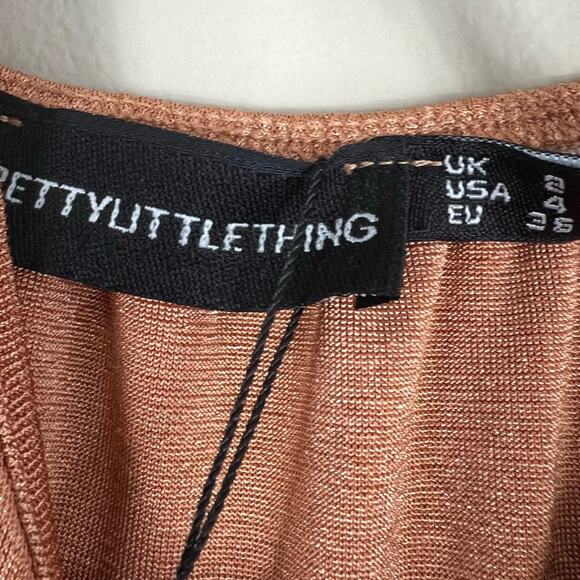 NWT PrettyLittleThing Mini Dress Size 4 Toffee Brown Textured Strappy Cocktail - Picture 8 of 8